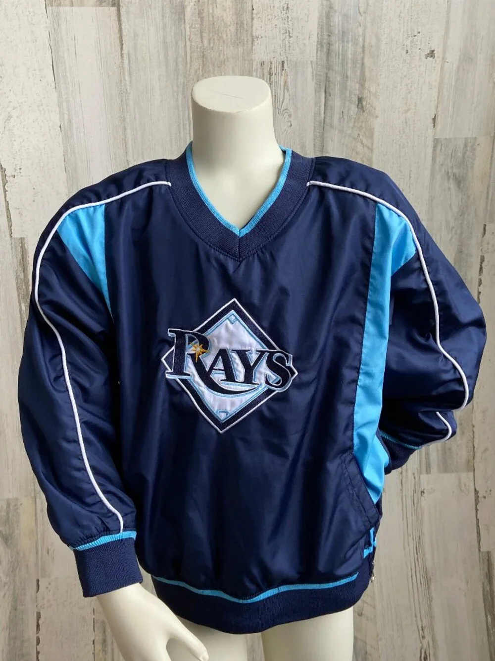 MLB Tampa Rays Youth Size Small 6/7 V-Neck Pullover Jacket Genuine Merchandise